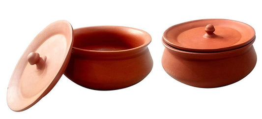 HC THE CRAFTS 550 Ml Polished Hand Craft Clay Pot with Lid for Cooking, Clay Dahi Handi for Kitchen, Lightweight & Durable Mitti Handi, Brown Colour (2)