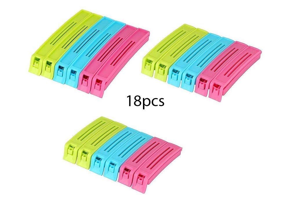 iKonbi Multipurpose Food Snack Plastic Bag Clip Sealer/Packet Sealer Clamps/Manual Vacuum Bag Sealer/Food Pouch Clip/Bag Zipper for Home Kitchen Multicolor -18pc