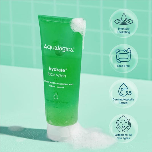 Aqualogica Hydrate+ FaceWash for Deep Cleansing Hydration with Coconut Water Hyaluronic Acid, 100ml