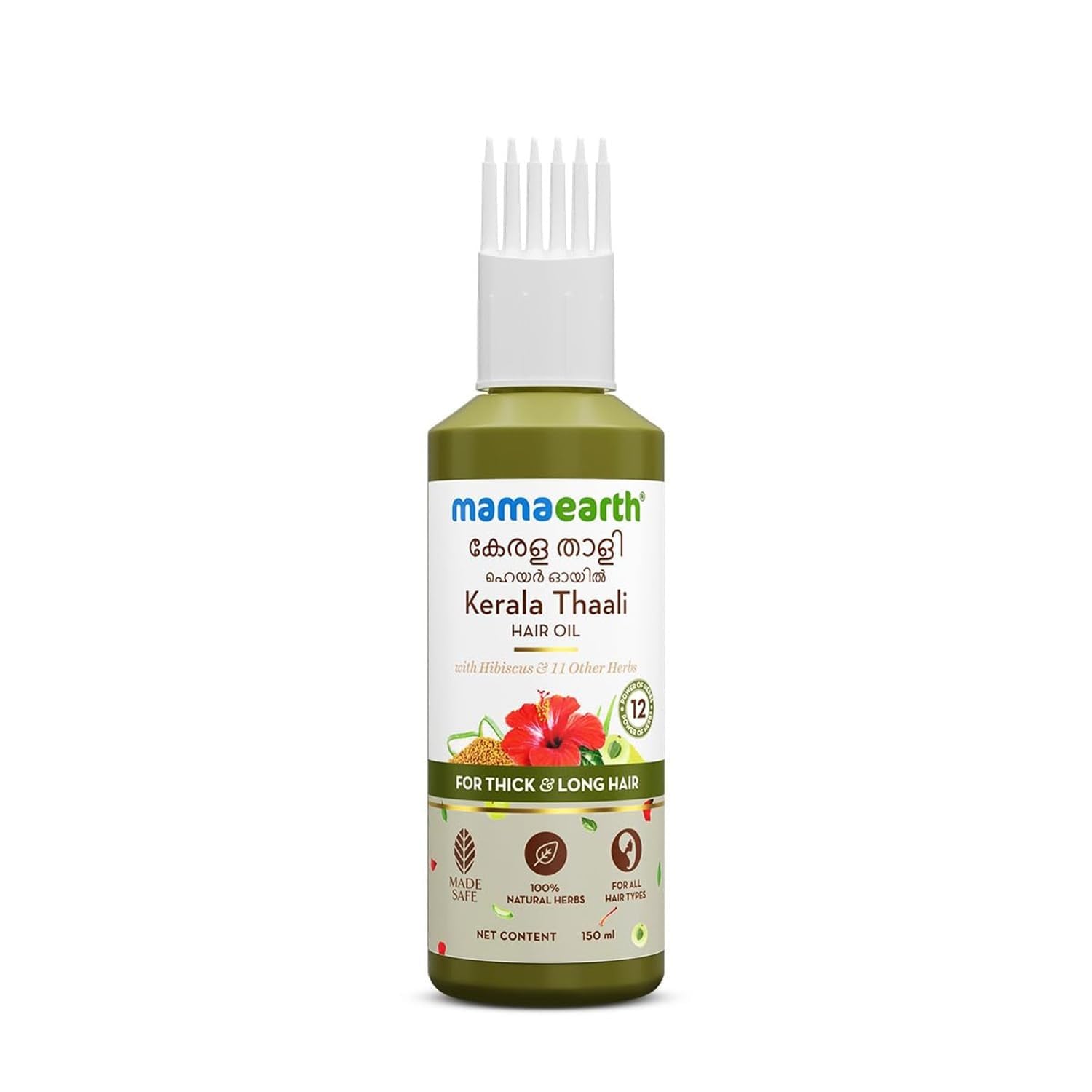 Mamaearth Kerala Thaali hair oil bottle on a white background