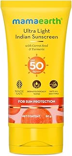 Mamaearth Ultra Light Indian Sunscreen: SPF 50 PA++++, Carrot Seed & Turmeric, 50