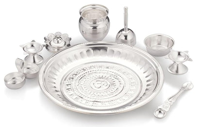 iKonbi 9 pieces Polished Puja Set Silver