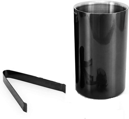 iKonbi Black Matte Stainless Steel Wine Coolers with Black Ice Tongs 800 ml, Set of