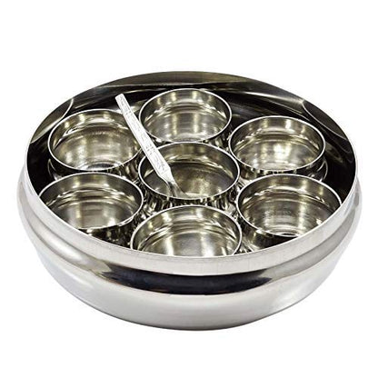iKonbi Large Stainless Steel Masala Dabba Spice Container Box with 7 Shelves 8 * 8 * 3