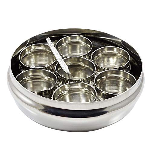 iKonbi Large Stainless Steel Masala Dabba Spice Container Box with 7 Shelves 8 * 8 * 3