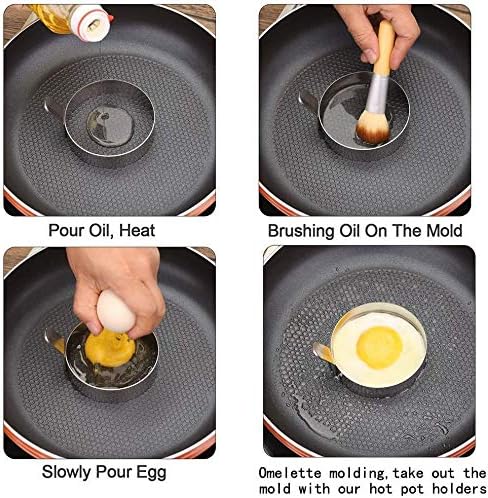 iKonbi Egg and Pancake Ring Set Stainless Steel, 2 Round & 2 Square, Set of 4