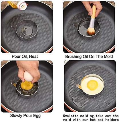 iKonbi Egg and Pancake Ring Set Stainless Steel, 2 Round & 2 Square, Set of 4
