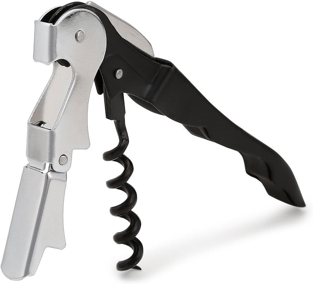 iKonbi Stainless Steel Wine Cork Screw Sommelier Knife Style W/Bottle Opener, Black, Medium