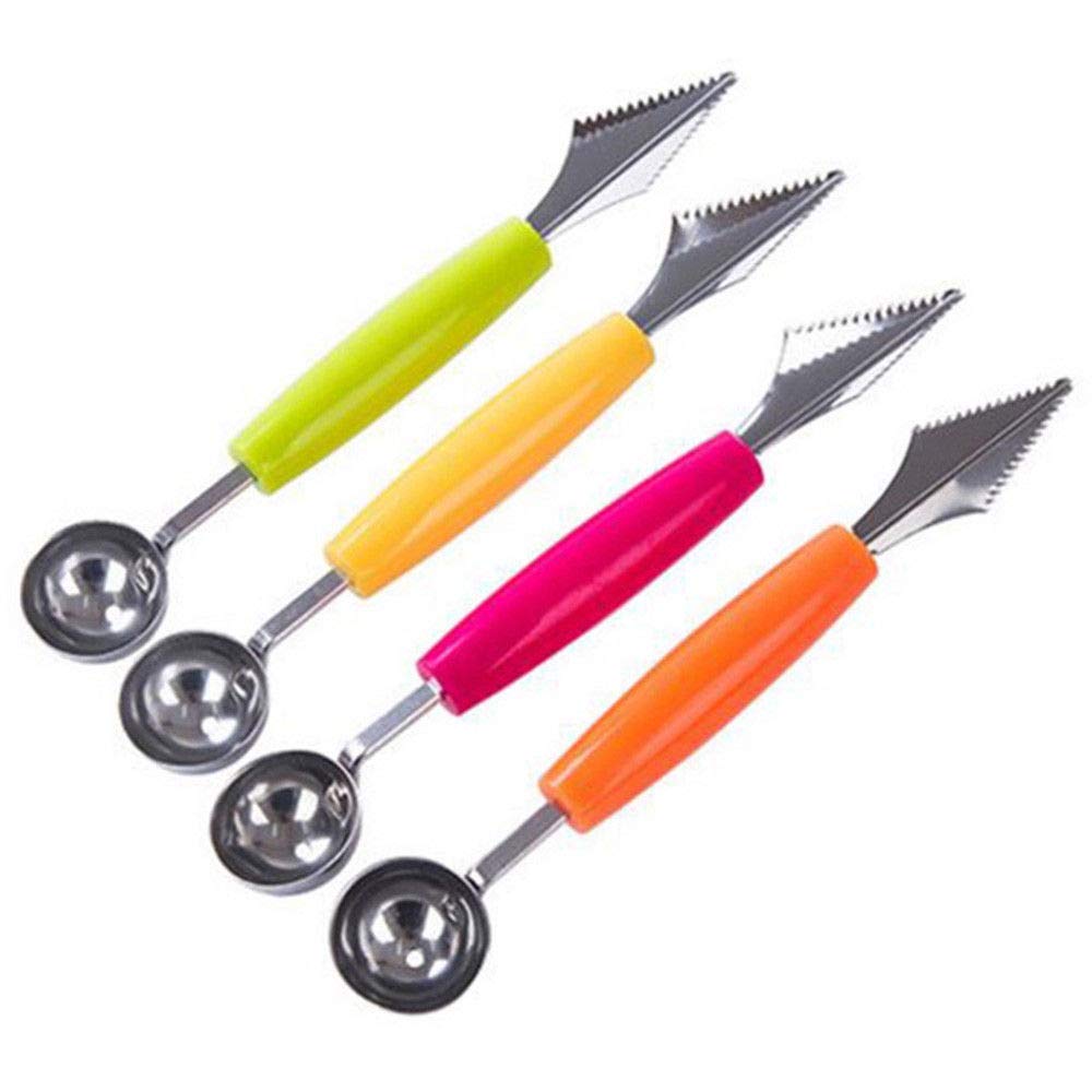 iKonbi Dual Purpose Melon Baller Fruit Carving Knife, Fruit Slicer, Watermelon Scoop, Melon Digger, Fruit Baller, Ice Cream Spoon Set of 2