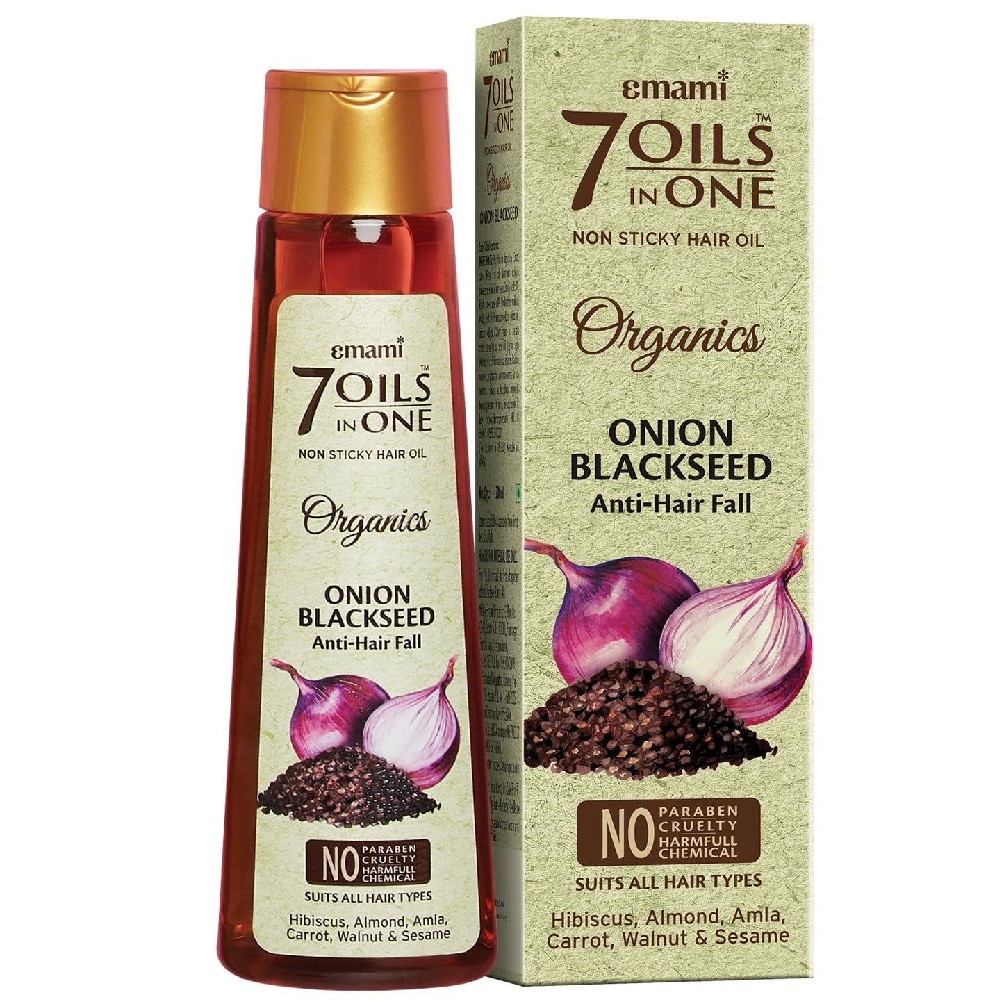 Emami 7 Oils In One Organics Onion Blackseed HairOil | Anti-Hair Fall | Ultra-Light & Non-