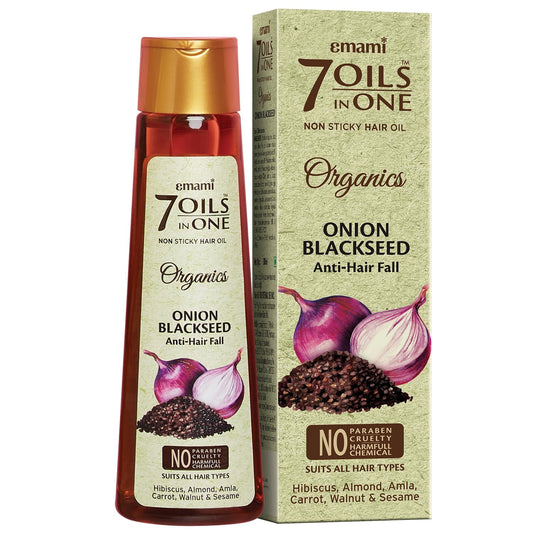Emami 7 Oils In One Organics Onion Blackseed HairOil | Anti-Hair Fall | Ultra-Light & Non-