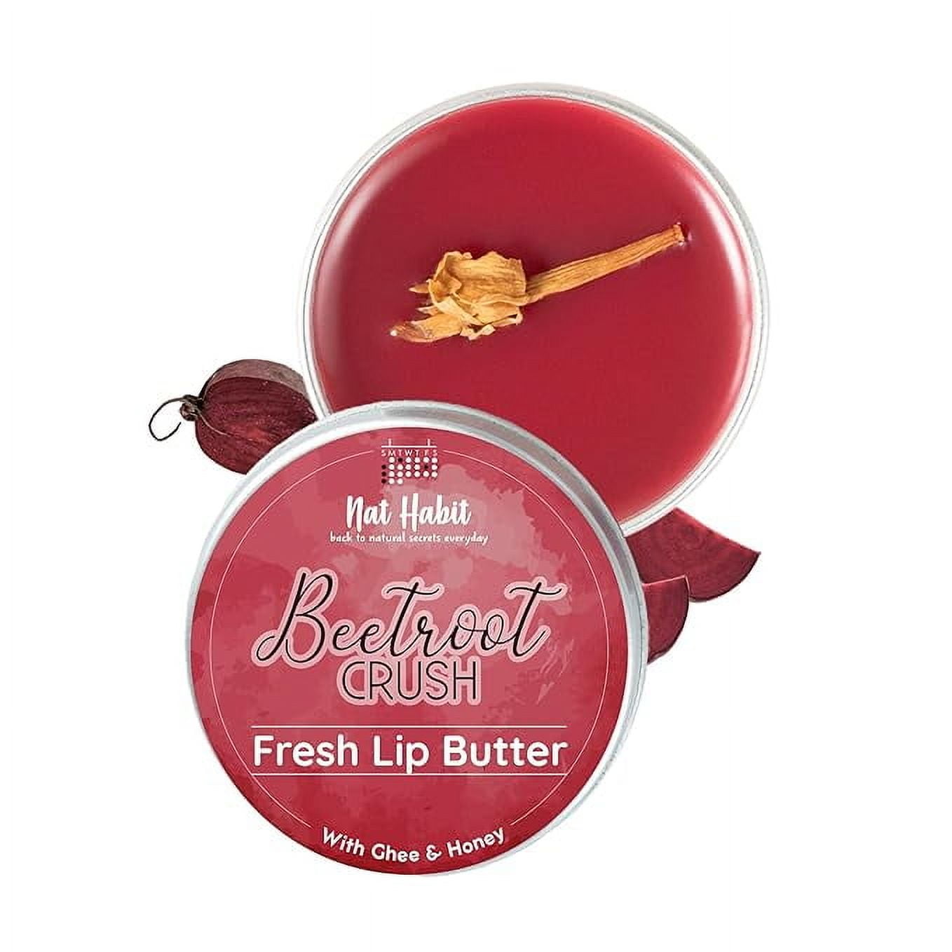 Nat Habit LipBalm Fresh Beetroot Crush 10gm Lip Butter With Desi Ghee & Raw Honey For Natu