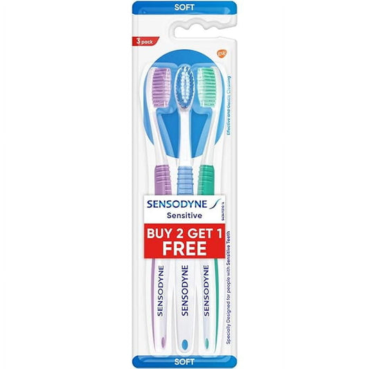 Sensodyne Toothbrush: Sensitive tooth brush with soft rounded bristles for adults, 3 piece