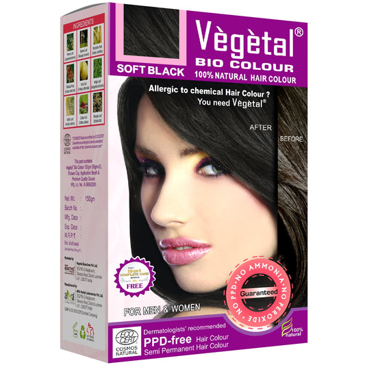 Vegetal Bio Colour - Soft Black 150g Semi Permanent Type Hair Color Recommended by Dermato