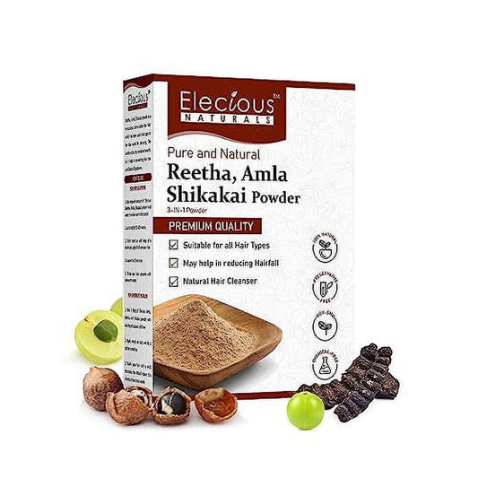 Elecious Naturals Amla, Reetha, Shikakai Powder for Hair | 3-in-1 Natural Hair Cleanser |