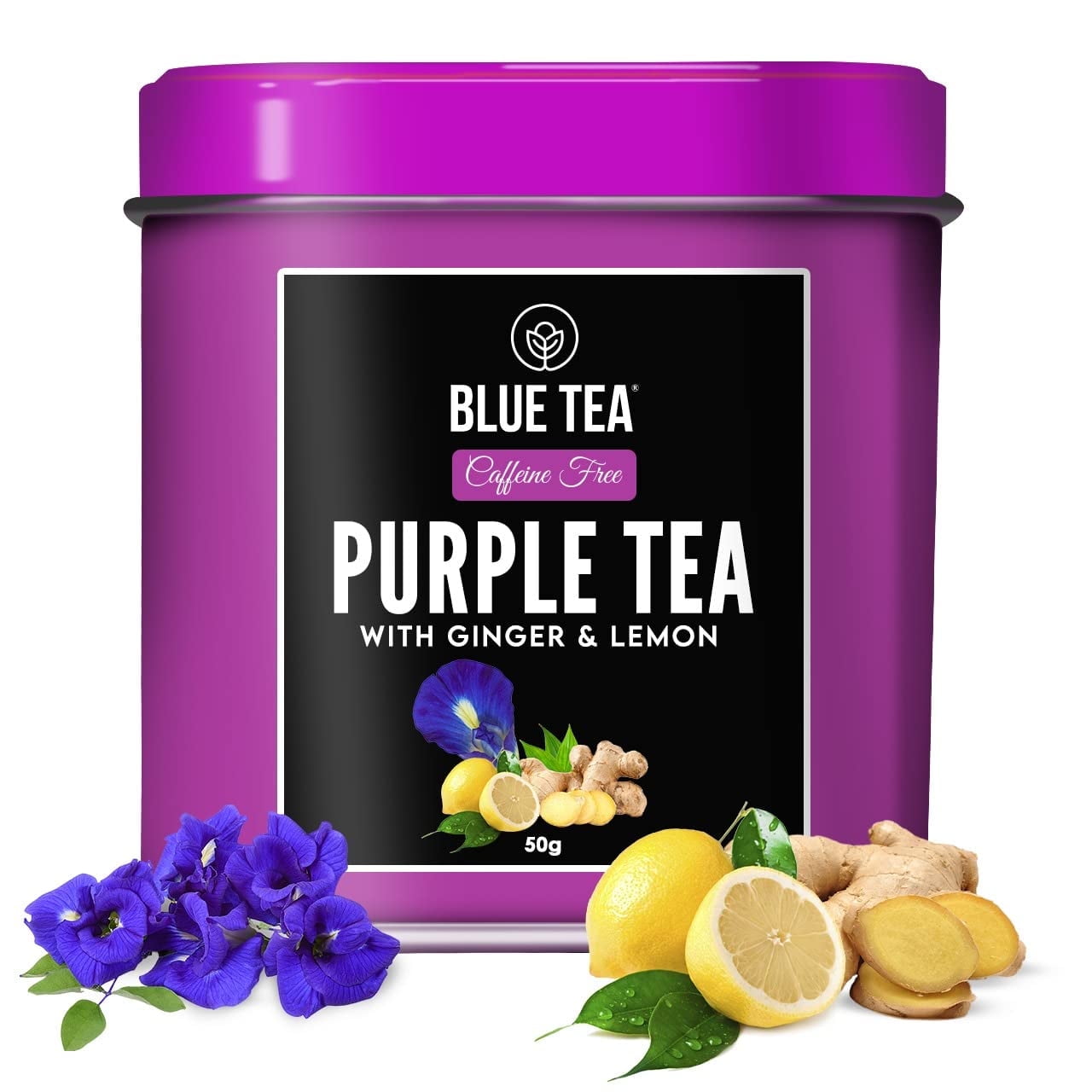 Blue Tea - Butterfly Pea Flower, Lemon, Ginger Caffeine Free Herbal Purple Tea For Weight