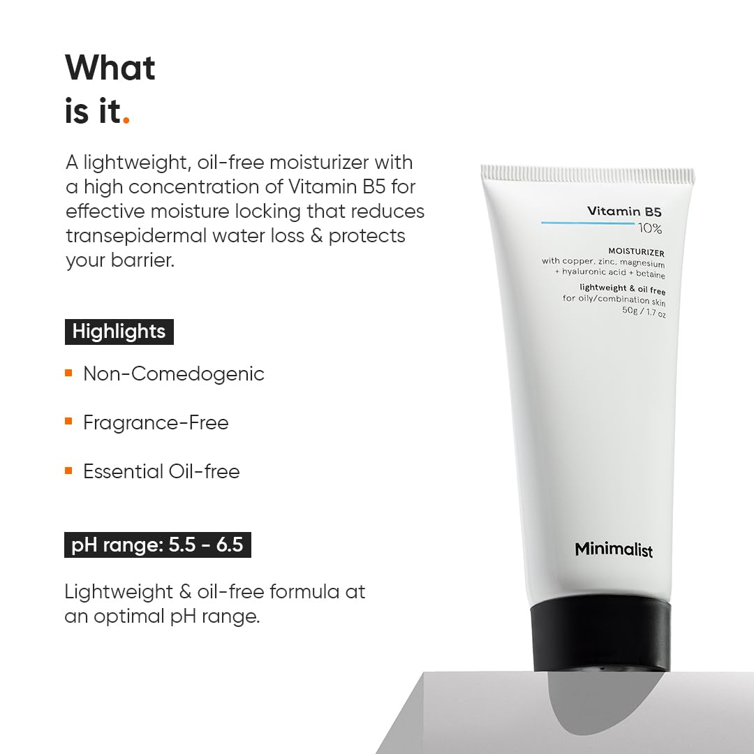 Minimalist 10% Vitamin B5 Gel Face Moisturizer For Oily Acne Prone Skin | Oil-free | Fast Absorbing Lightweight Winter Cream | 50 g