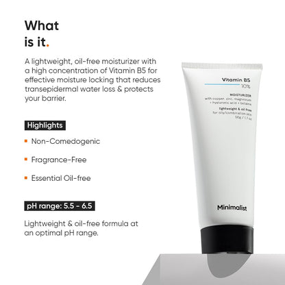 Minimalist 10% Vitamin B5 Gel Face Moisturizer For Oily Acne Prone Skin | Oil-free | Fast Absorbing Lightweight Winter Cream | 50 g