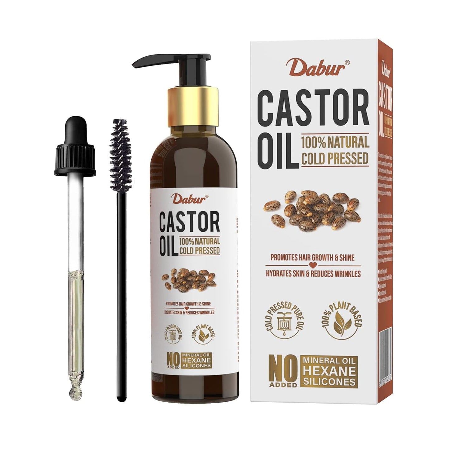 Dabur Castor Oil - 200ml | 100% Natural Cold Pressed Oil | Promotes Hair Growth, Hydrates