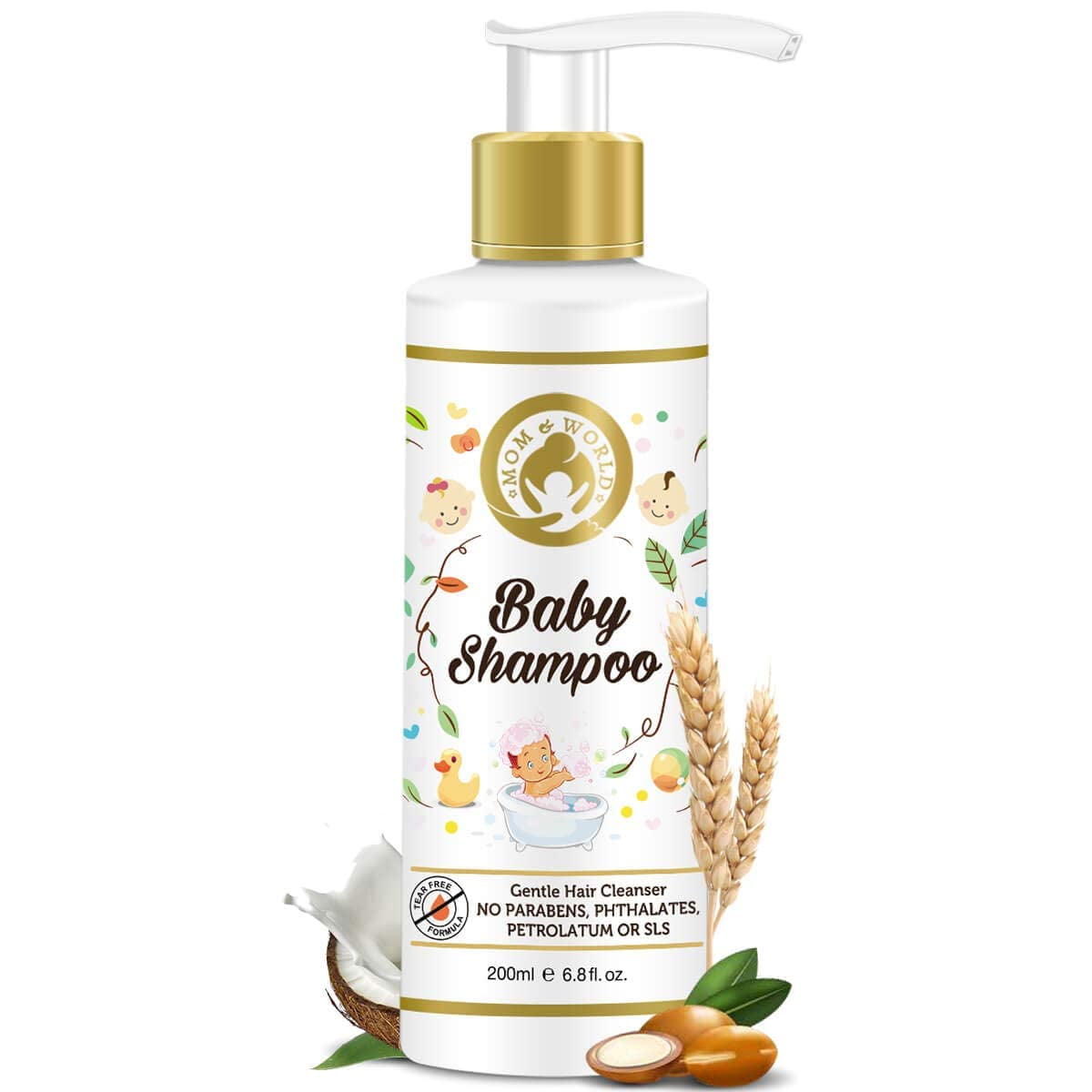 Mom & World Tear Free Baby Shampoo with Organic Moroccan Argan Oil and Oats Extract, 200ml