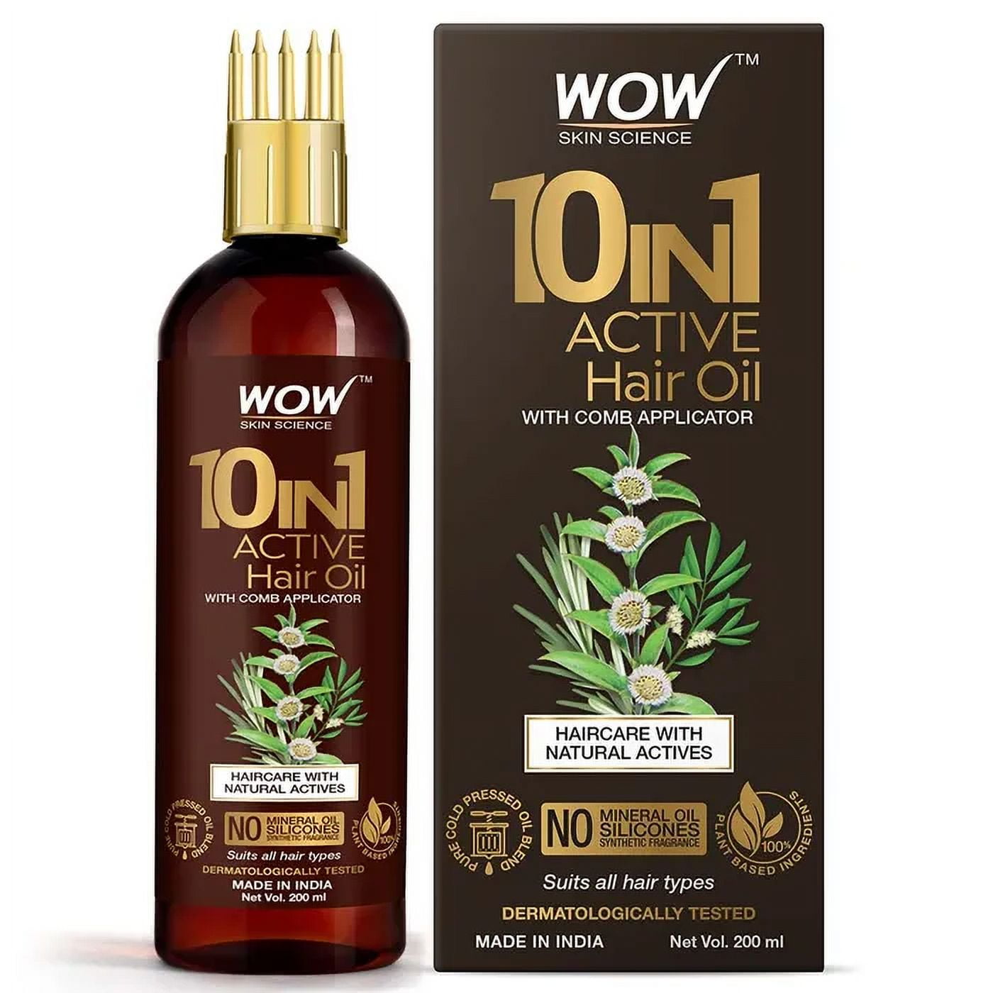 Wow Skin Science 10 in 1 Active HairOil, 200ml with Comb