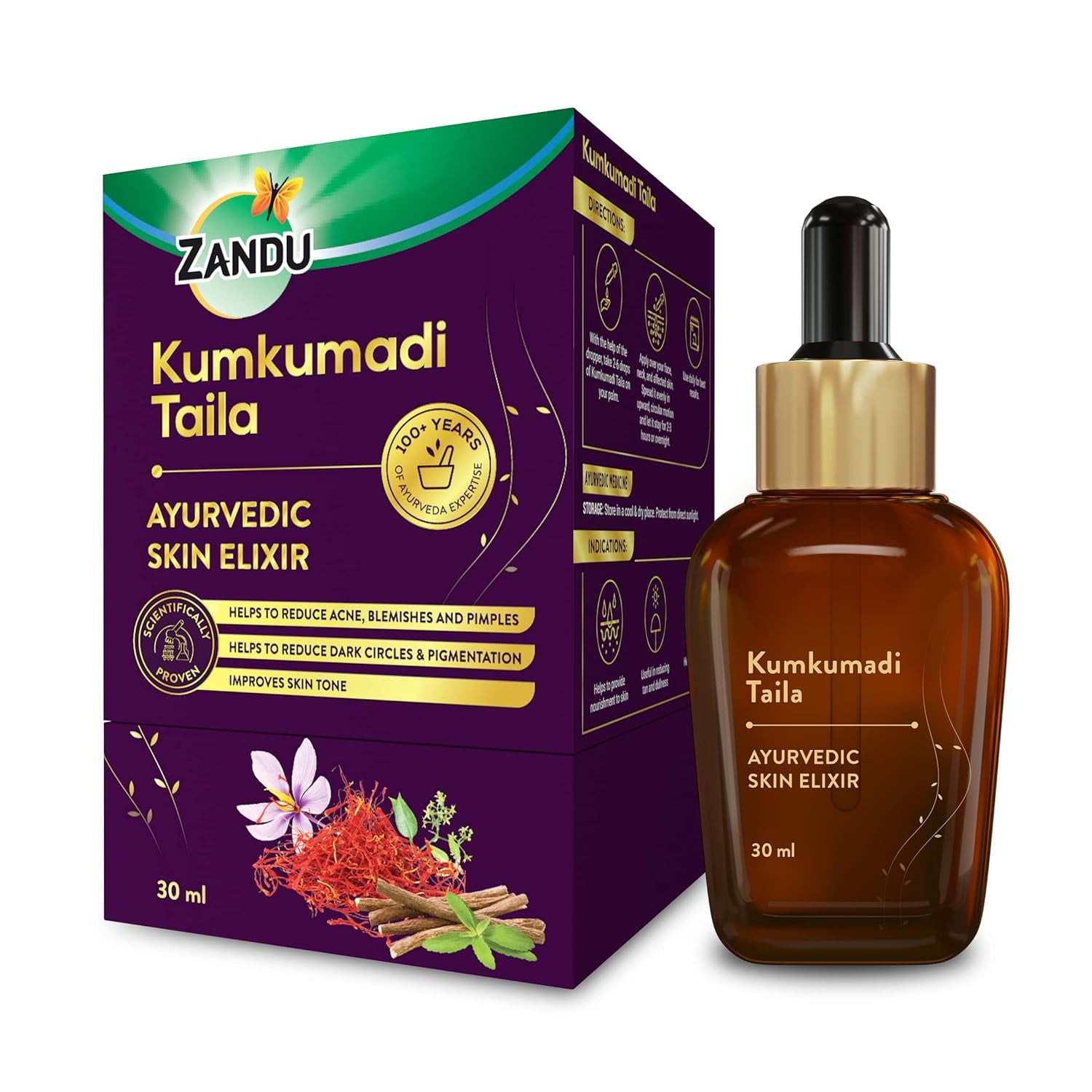 Zandu Kumkumadi Taila (30ml): Ayurvedic Face Oil for Glowing Skin | Skin Brightening Serum