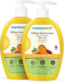 Mamaearth Ubtan Sunscreen BodyLotion: SPF 30, Turmeric & Saffron, Pack of 2, 300 ml