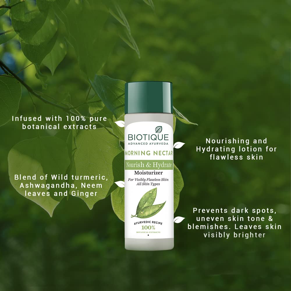 Biotique Morning Nectar Visibly Flawless Skin Moisturizer 120 Ml ( 4.05 Oz.) I For All skin Types I See Lighter, Line-less, Replenished Skin