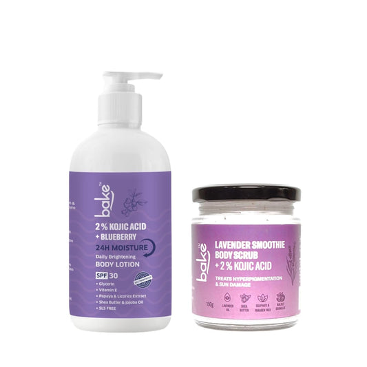 BAKE 2% Kojic Acid Body Scrub And Lotion Body Polishing Kit Combo For Tan Removal | Sun Pr