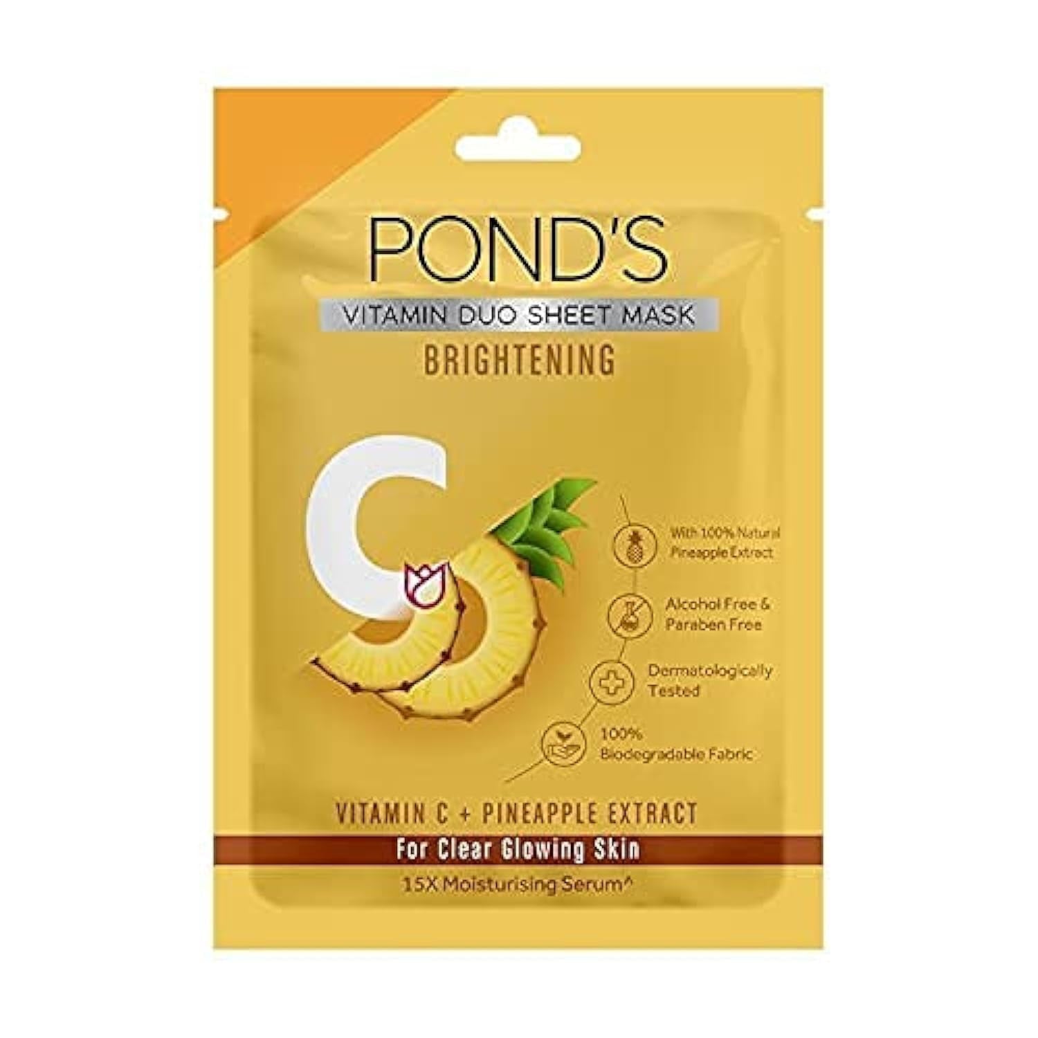 POND'S Vitamin C Brightening Sheet Mask, With Pineapple Extract For Clear Glowing Skin, Pa
