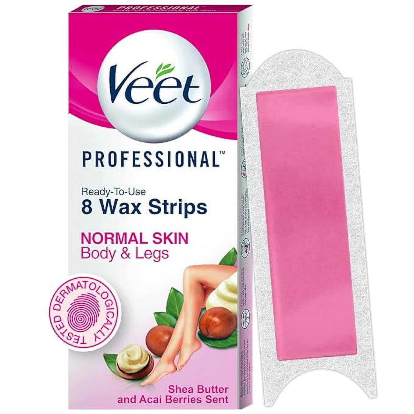 Veet Professional Waxing Strips Kit for Normal Skin, 8 Strips | Gel Wax Hair Removal for W