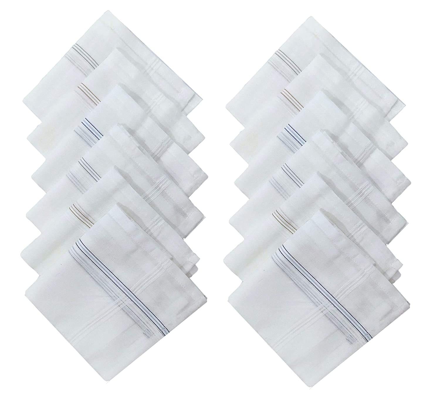 iKonbi Mens Premium White Base Coloured Border Cotton Handkerchief set of 3