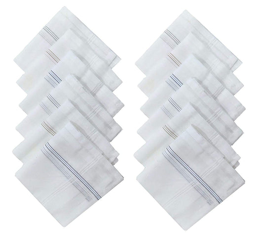 iKonbi Mens Premium White Base Coloured Border Cotton Handkerchief set of 3