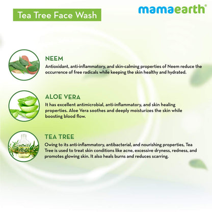 Mamaearth Tea Tree Face Wash: Neem, Acne & Pimples, 250 ml