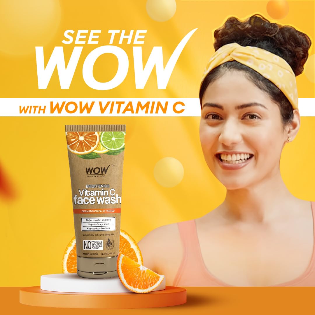 WOW Vitamin C Face Wash: Brightening, Eco-Friendly Tube, 100 ml