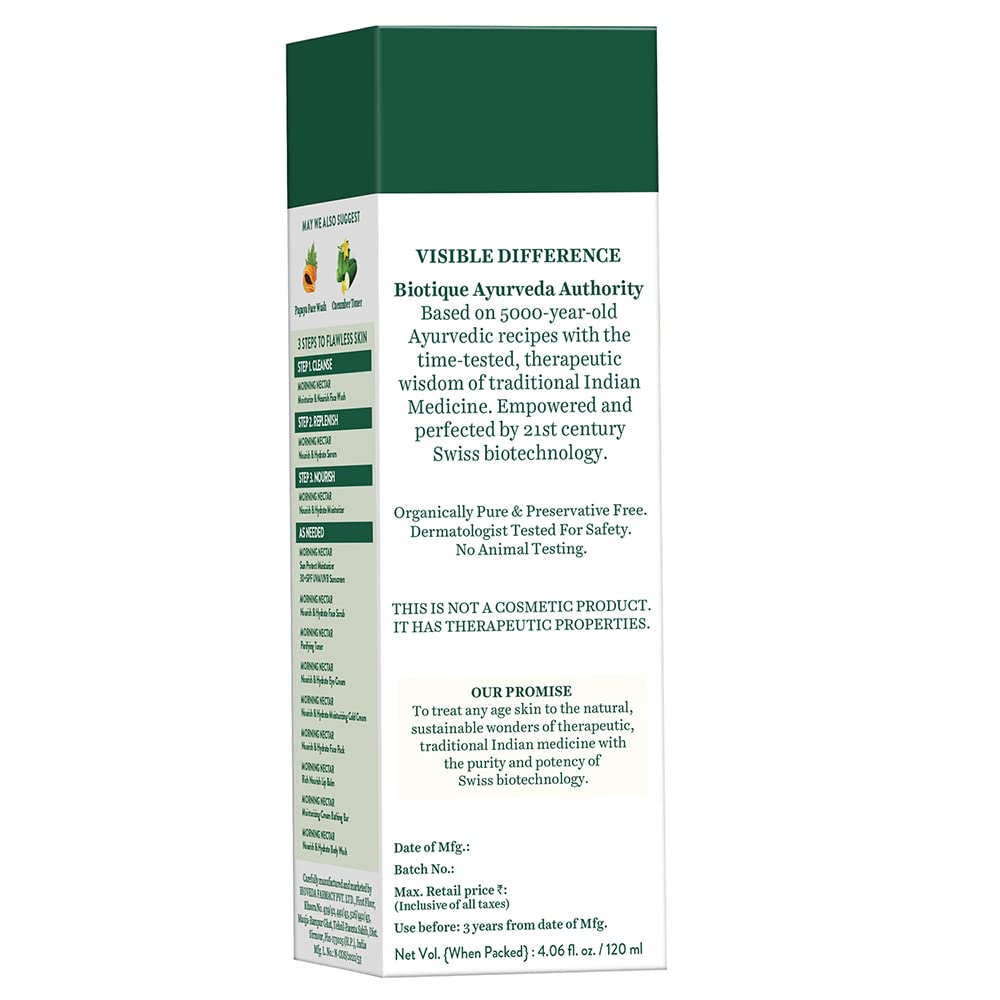 Biotique Morning Nectar Visibly Flawless Skin Moisturizer 120 Ml ( 4.05 Oz.) I For All skin Types I See Lighter, Line-less, Replenished Skin