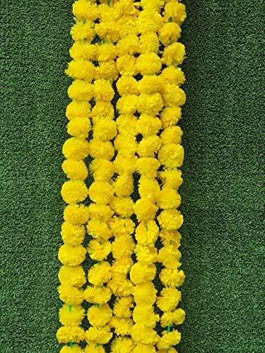 5 pack Artificial Yellow Marigold flower garlands 5 ft long- for use in parties, celebrati