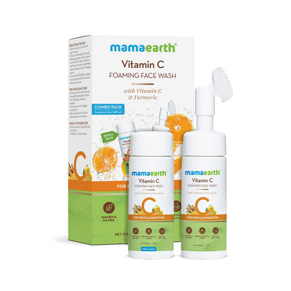 Mamaearth Vitamin C Foaming Face Wash Combo: With Brush & Refill, 150 ml + 150 ml