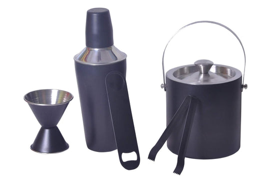 iKonbi 5 pc Black Color bar Set - Cocktail Shaker 750 ml, Double Sided Peg measure30/60