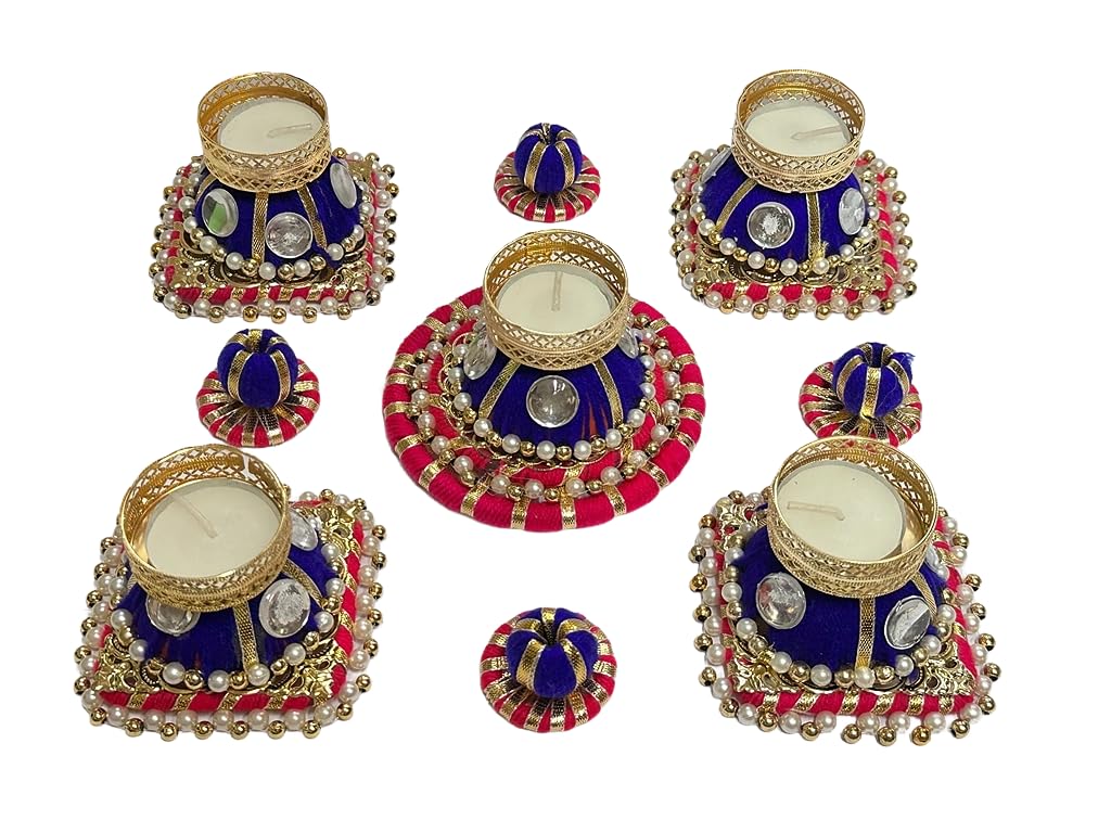 iKonbi Set of 5 Rangoli with Diya Set - Artificial Diamond and Pearls Rangoli with
