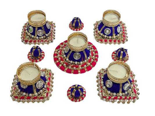 iKonbi Set of 5 Rangoli with Diya Set - Artificial Diamond and Pearls Rangoli with