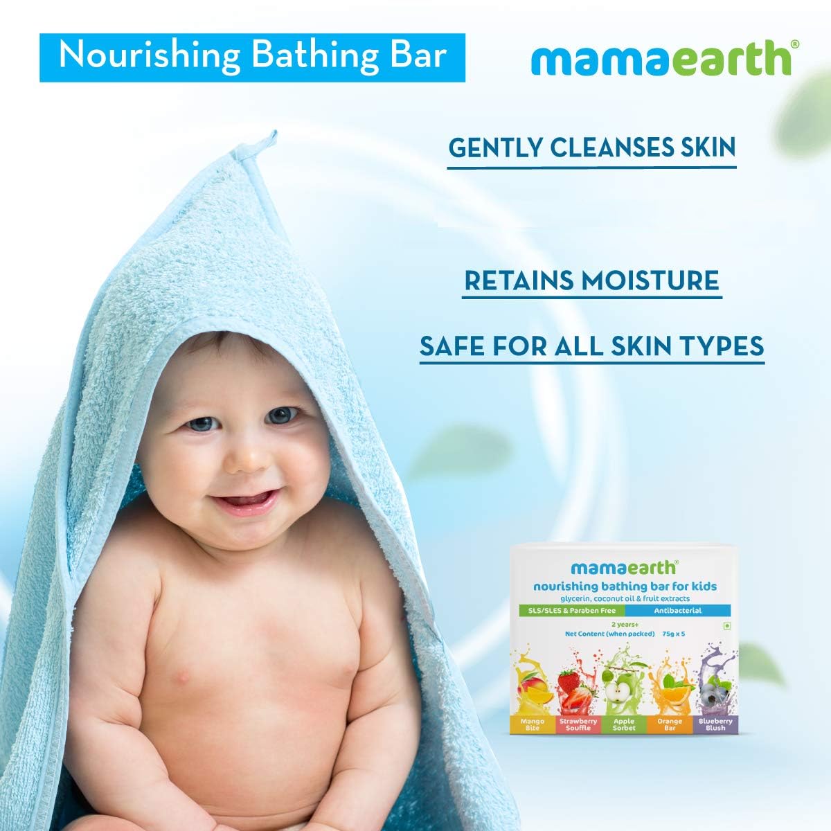 Mamaearth Fruit Bathing Bar: Baby Soap with Glycerine, 75 g, Pack of 5