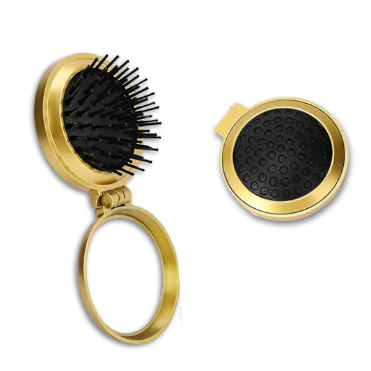Zeyu Folding Hair Brush With Mirror | Compact Pocket Hair Comb Wet & Dry Detangling Hair B