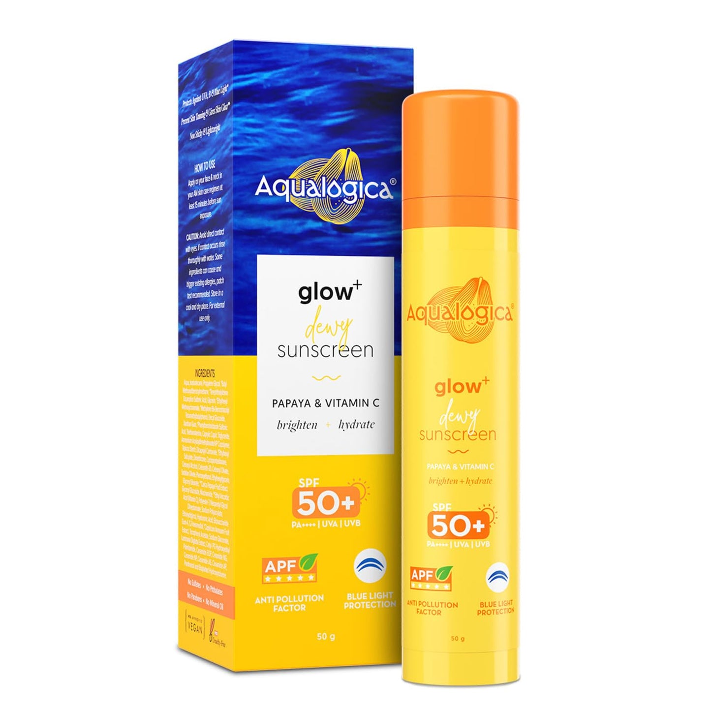 Aqualogica Glow+ Dewy Sunscreen with SPF 50 PA+++ For UVA/B & Blue Light Protection, for G