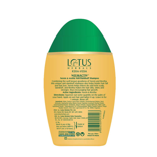 Lotus Herbals Kera-Veda Neemactiv Neem and Reetha Anti Dandruff Shampoo, 150ml