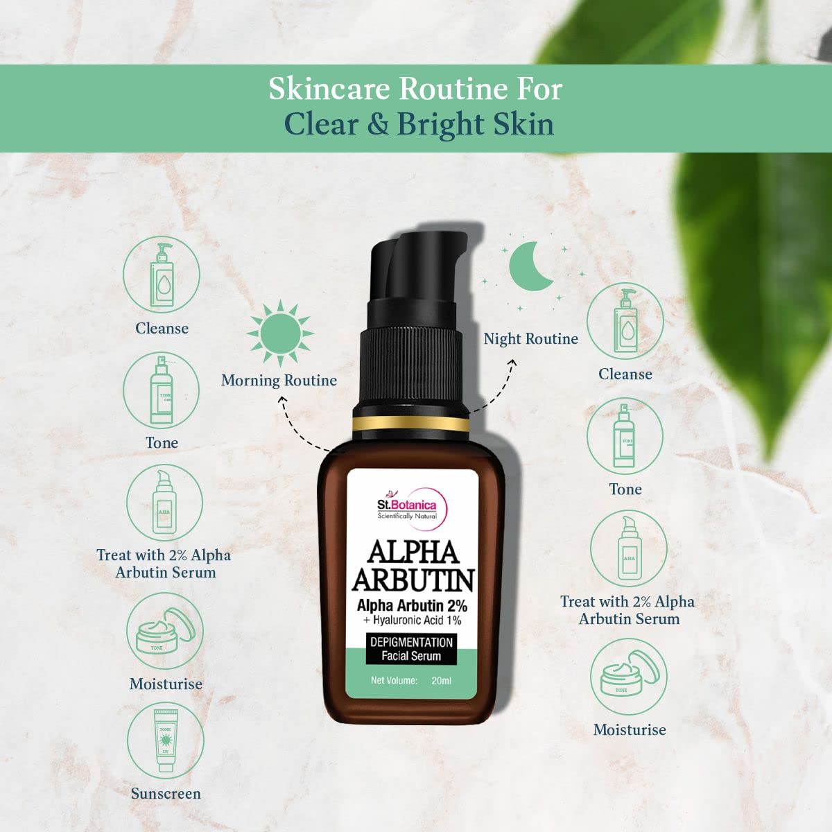 StBotanica Alpha Arbutin 2% + Hyaluronic Acid 1% Face Serum: 20 ml