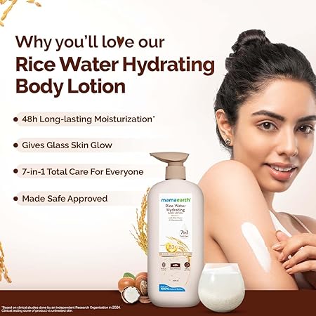 Mamaearth Rice Water Hydrating Body Lotion with Rice Water & Niacinamide for Dewy Glass Skin 400ml |