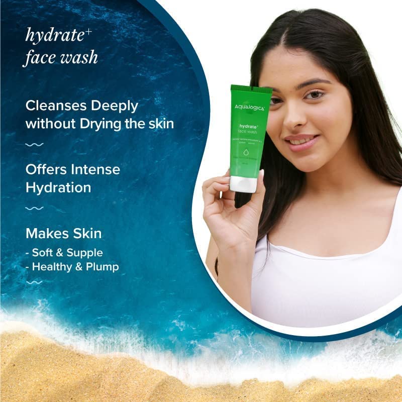 Aqualogica Hydrate+ FaceWash for Deep Cleansing Hydration with Coconut Water Hyaluronic Acid, 100ml