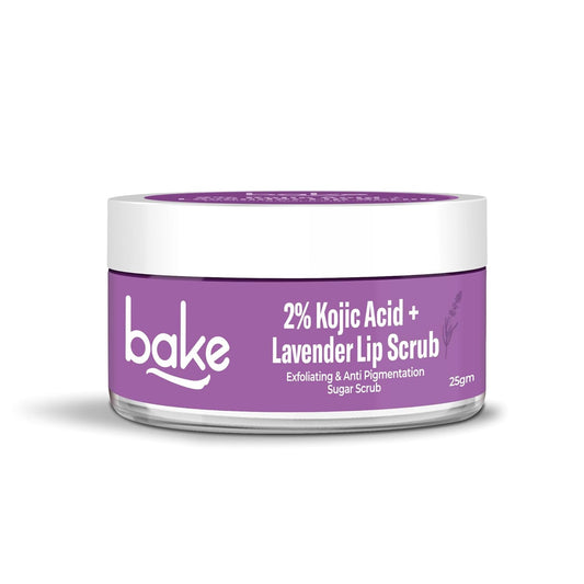 BAKE 2% Kojic Acid Lavender Lip Scrub For Dark, Pigmented Lips With Sugar Granules For Dry