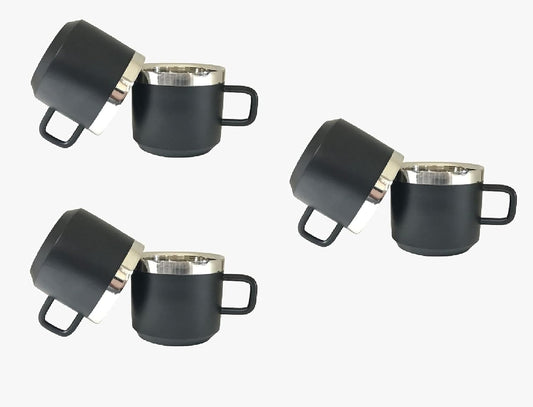 iKonbi Stainless Steel Black Matte Tea Cups- Set of 6 Capacity- 100